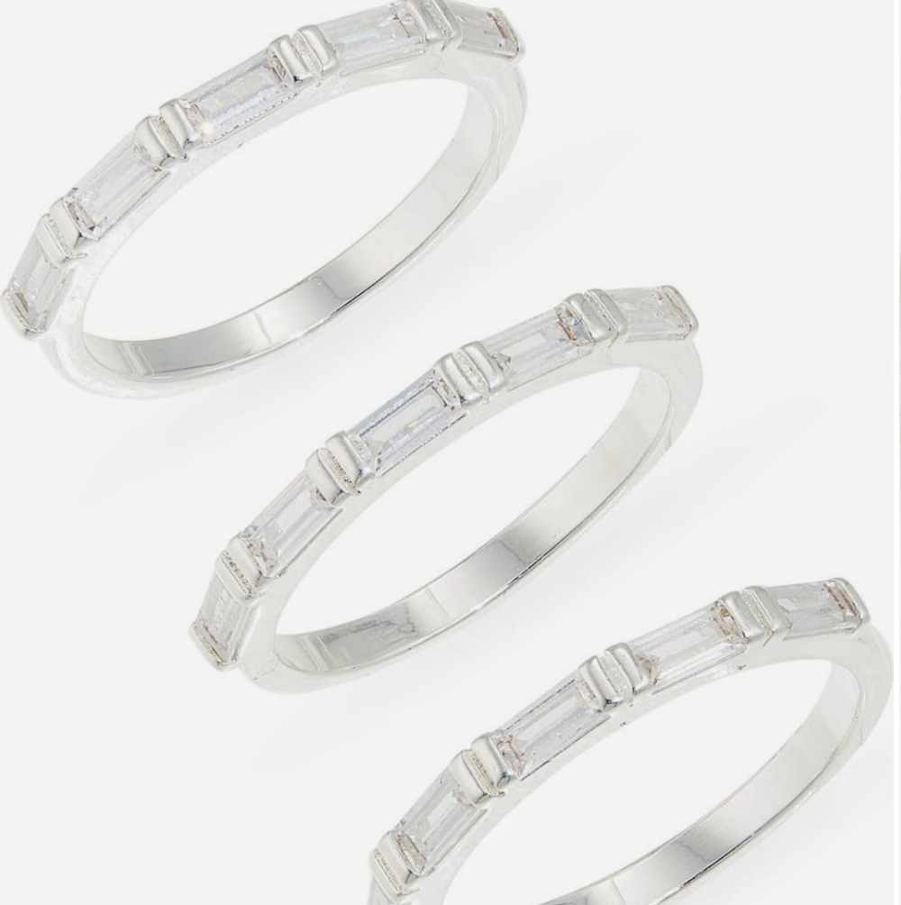 Nordstrom Set Of 3 Baquette CZ Stackable‎ Rings